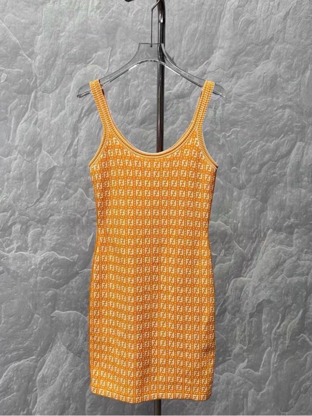 Fendi Orange and Cream FF Logo Knit Mini Dress